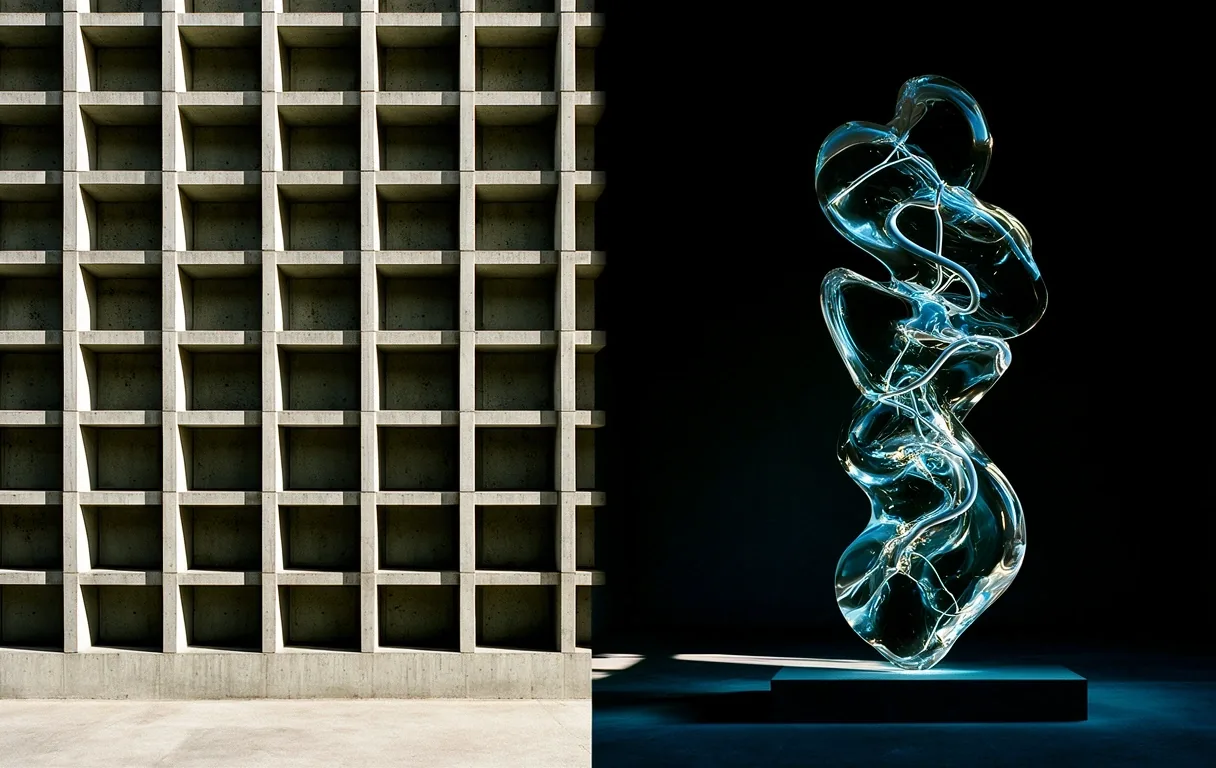 Brutalist architectural geometry representing logical structure