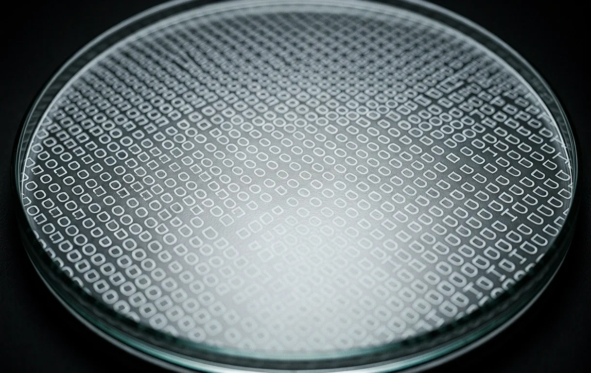 Close up of a silicon processor wafer