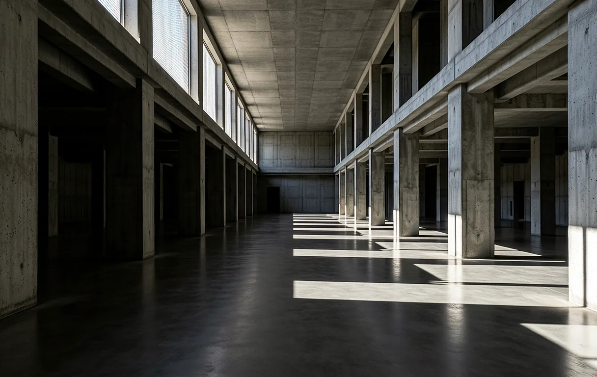 Brutalist architectural interior representing logical structure