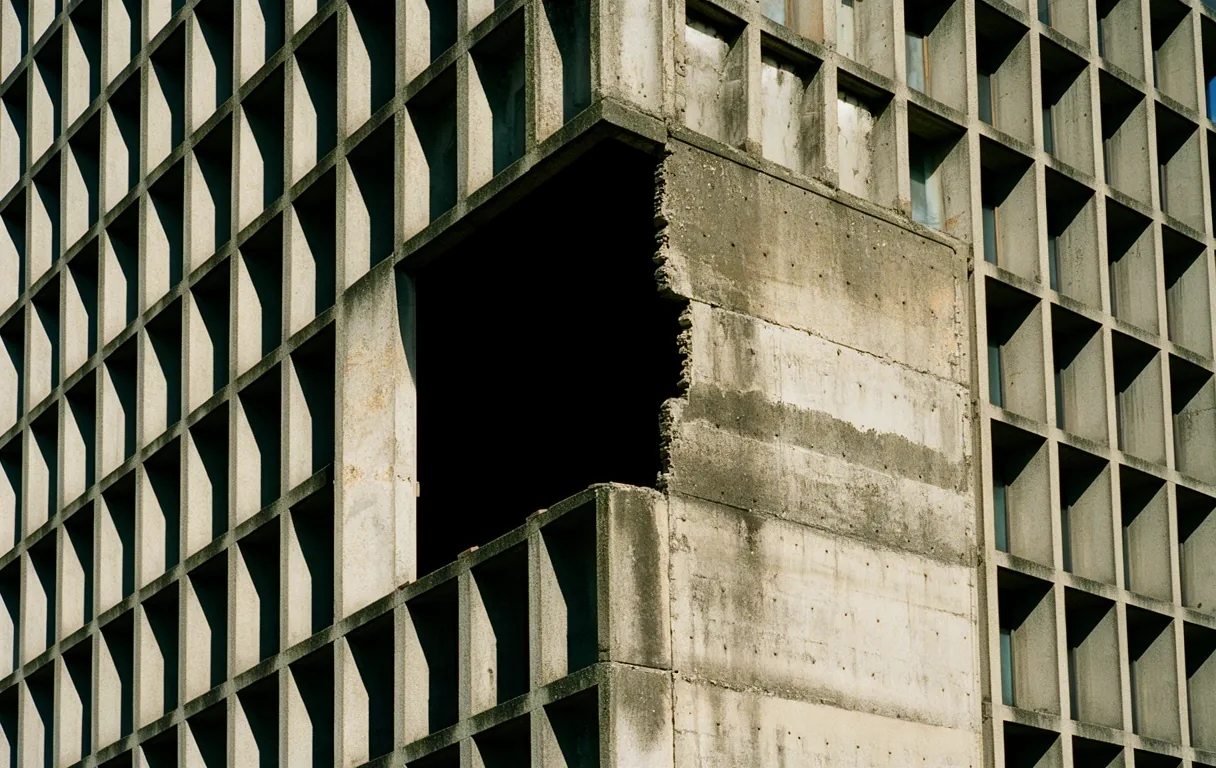 Brutalist architectural detail showing logical grid structures.